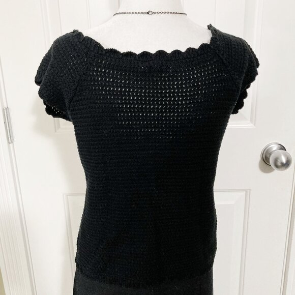 RICKI'S Vintage black cap sleeve knit top w/ scallop edges SMALL MEDIUM sweater - Picture 15 of 15